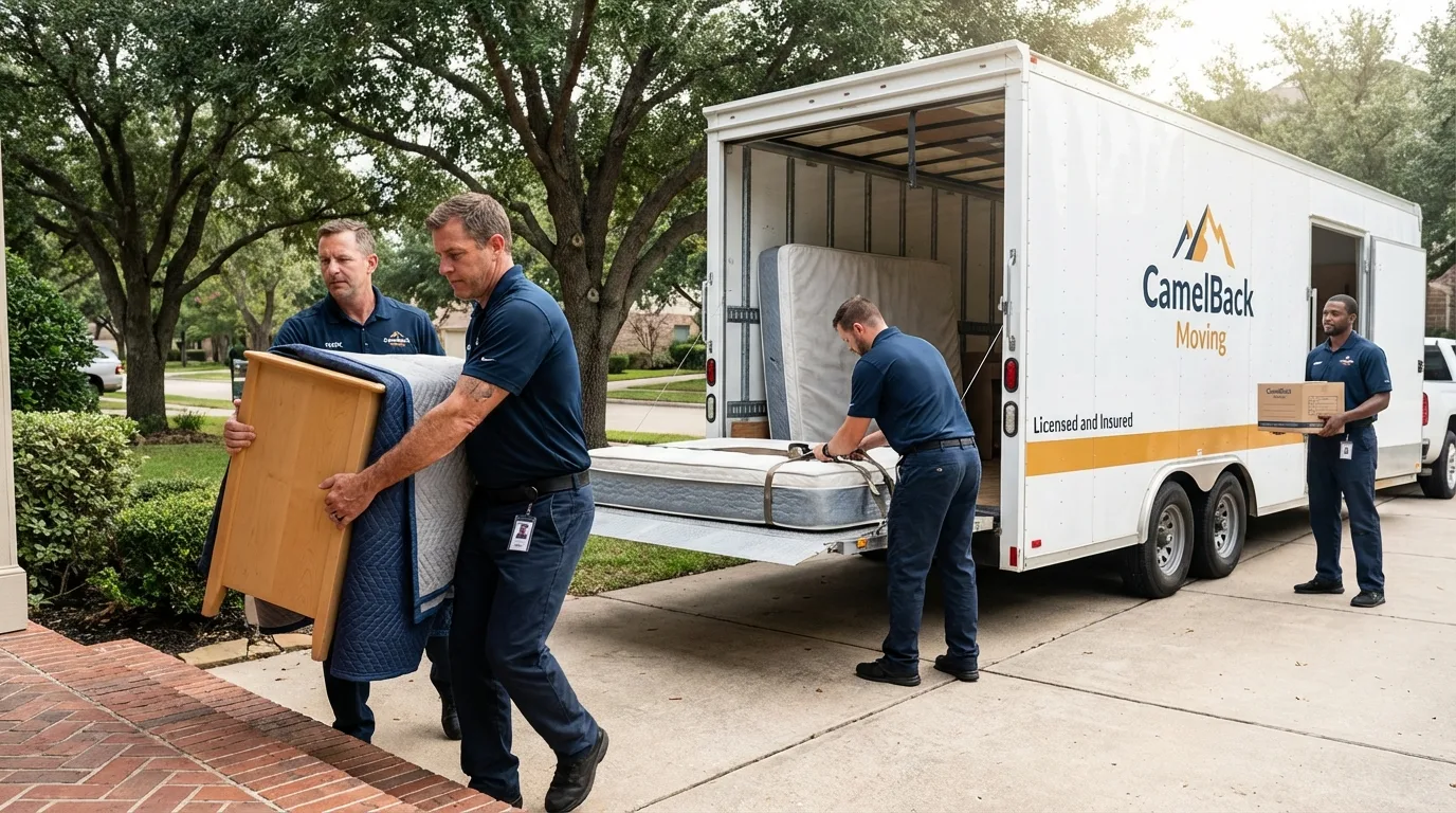Crew loading residential truck for cross-state move from Lindley, NY
